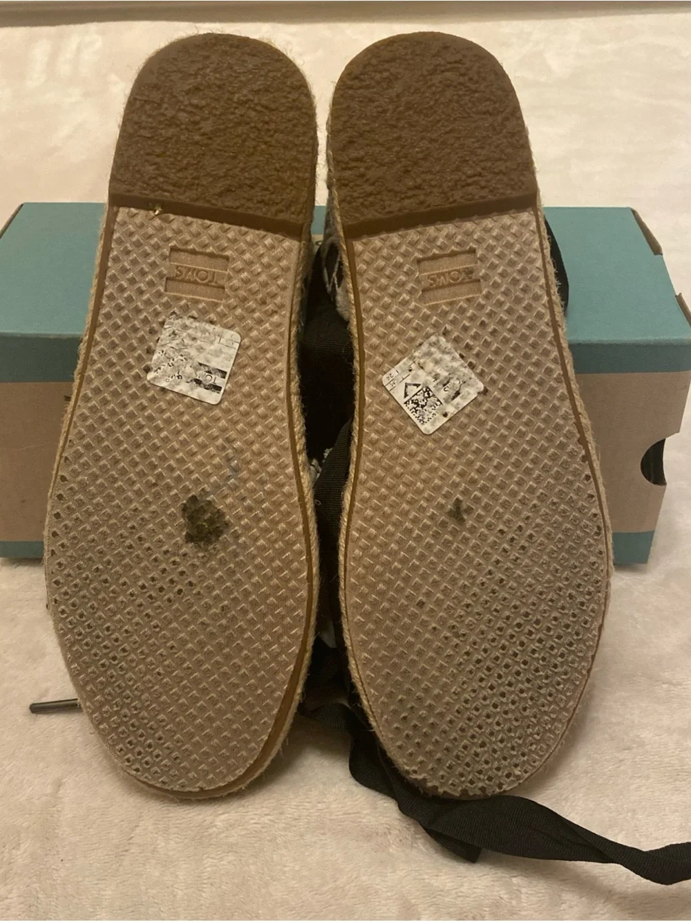 Toms Katalina Black and Ivory Crochet Floral Lace Ankle Tie Espadrilles